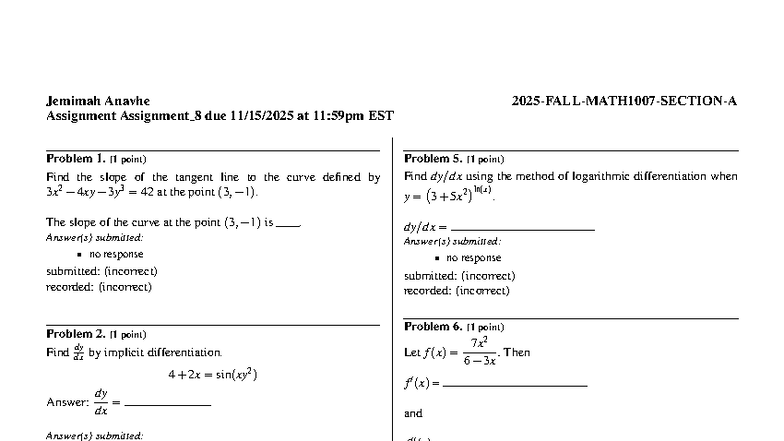 MATH1007 Assignment 8: Tangent Lines & Critical Values Analysis - Studocu