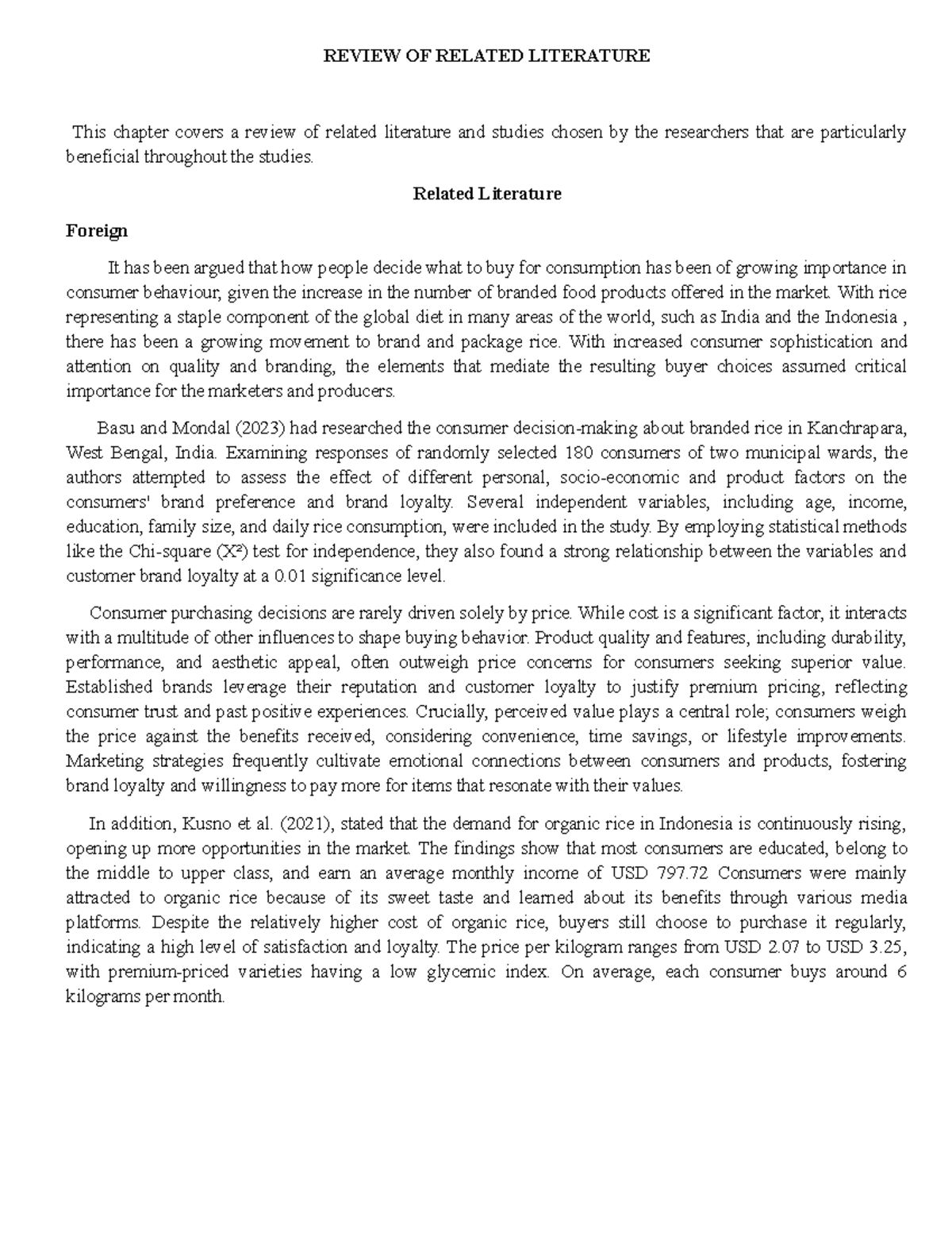 REVIEW OF RELATED LITERATURE ON CONSUMER BEHAVIOR IN RICE MARKETING ...