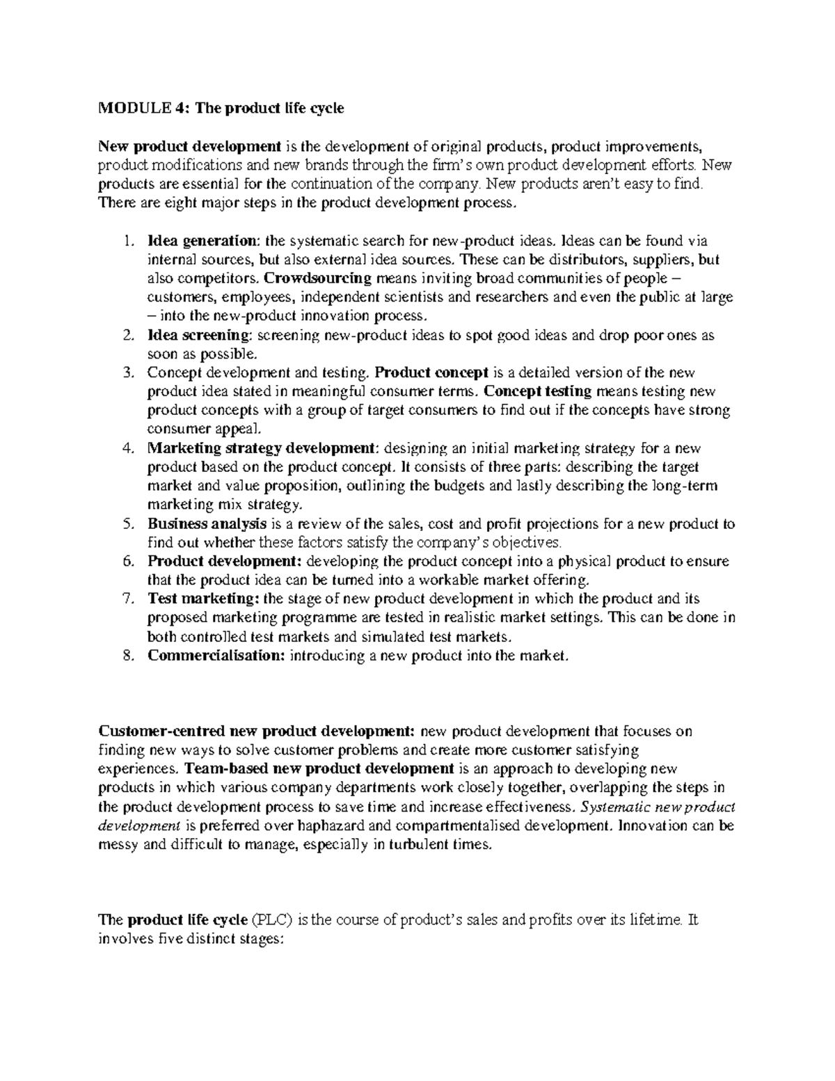 Module 4: New Product Development & Product Life Cycle Strategies - Studocu