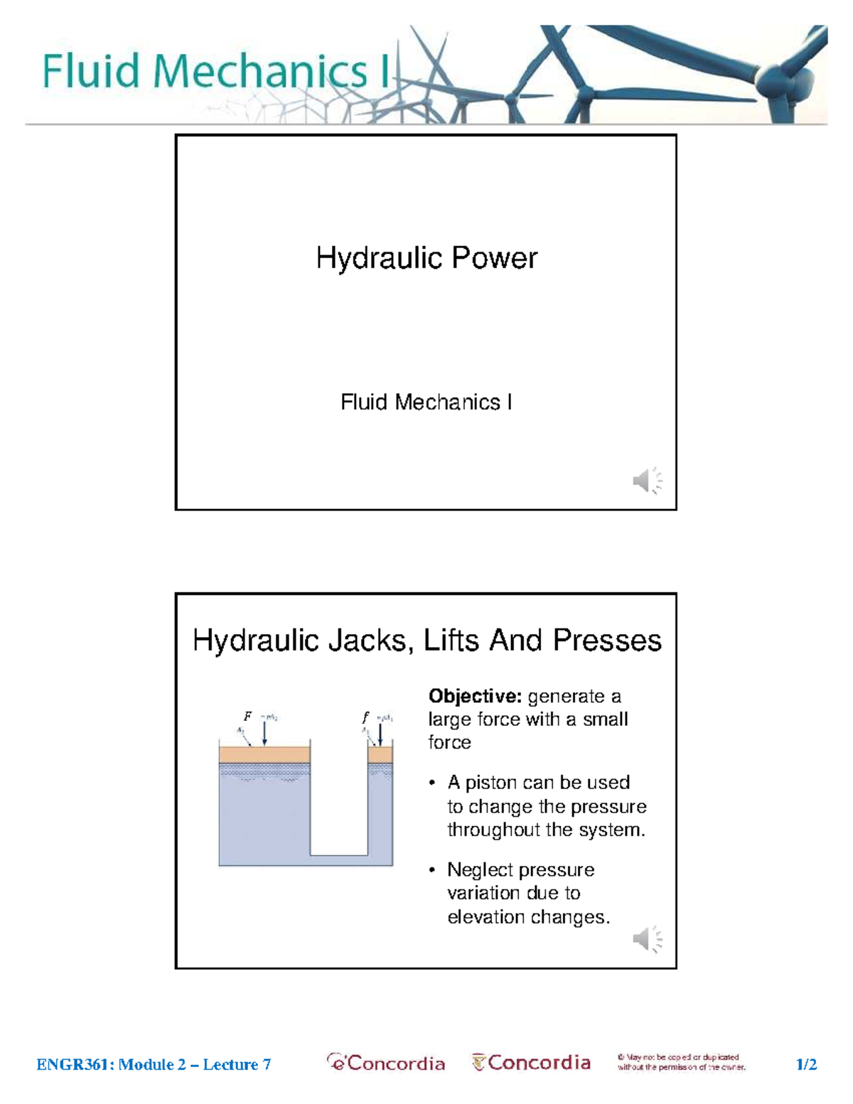 2.7 Hydraulic Power - ENGR 361 - ENGR361: Module 2 – Lecture 7 1/ 1 ...