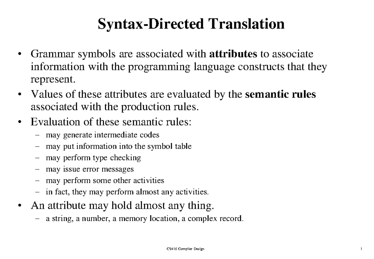 CS416 Compiler Design: Lecture 5 - Syntax-Directed Translation - Studocu