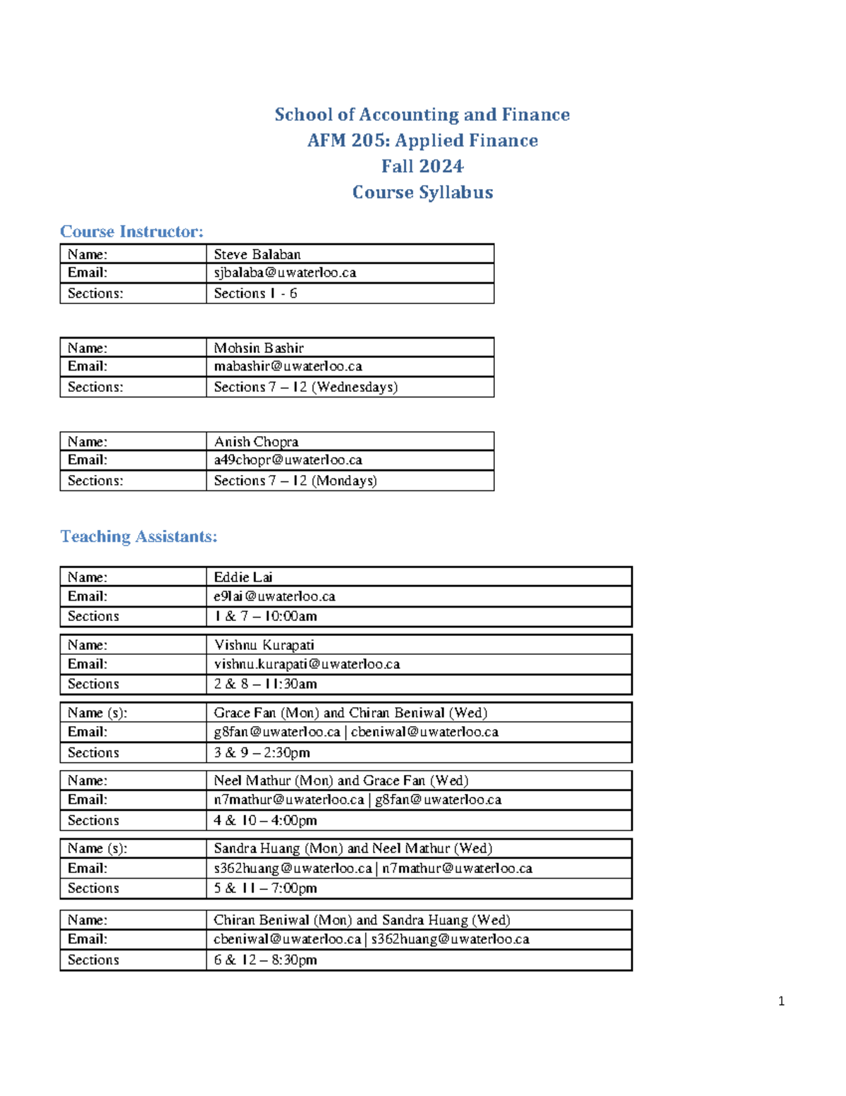 AFM 205 - Applied Finance Syllabus for Fall 2024 Semester - Studocu
