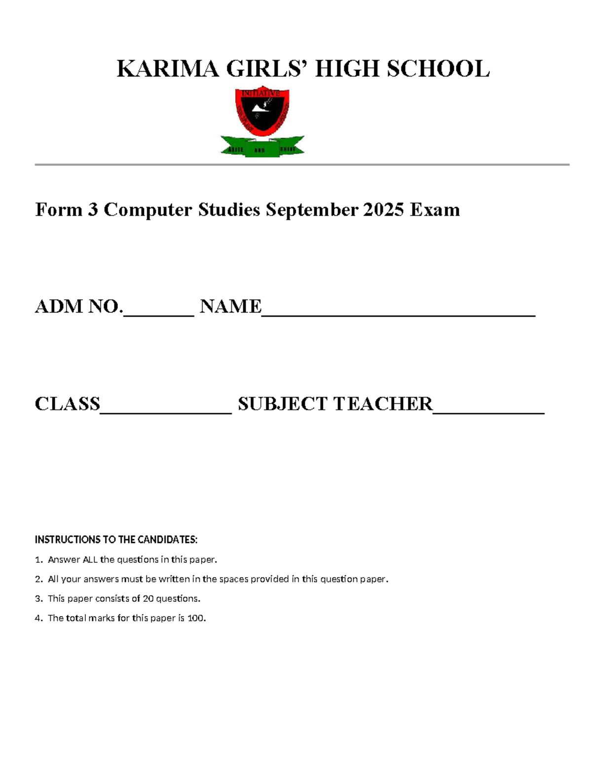 Form 3 Computer Studies Exam Notes - September 2025 - Studocu