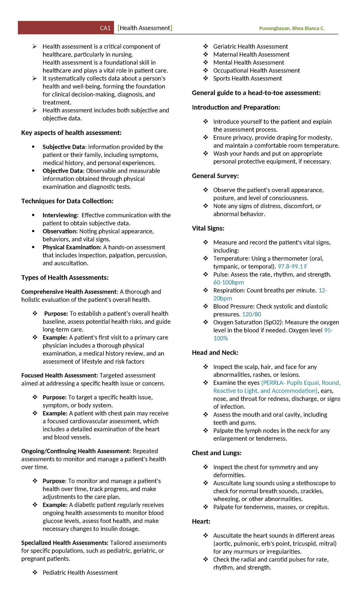 health-assessment-review-for-ca1-health-assessment-class-studocu