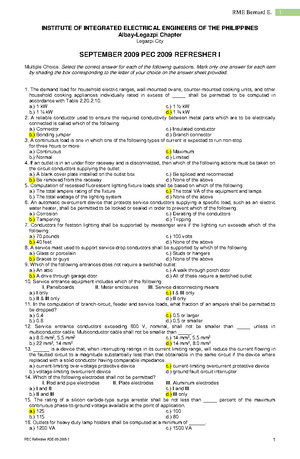 PEC 2009 Refresher I: Multiple Choice Questions and Answers - Studocu