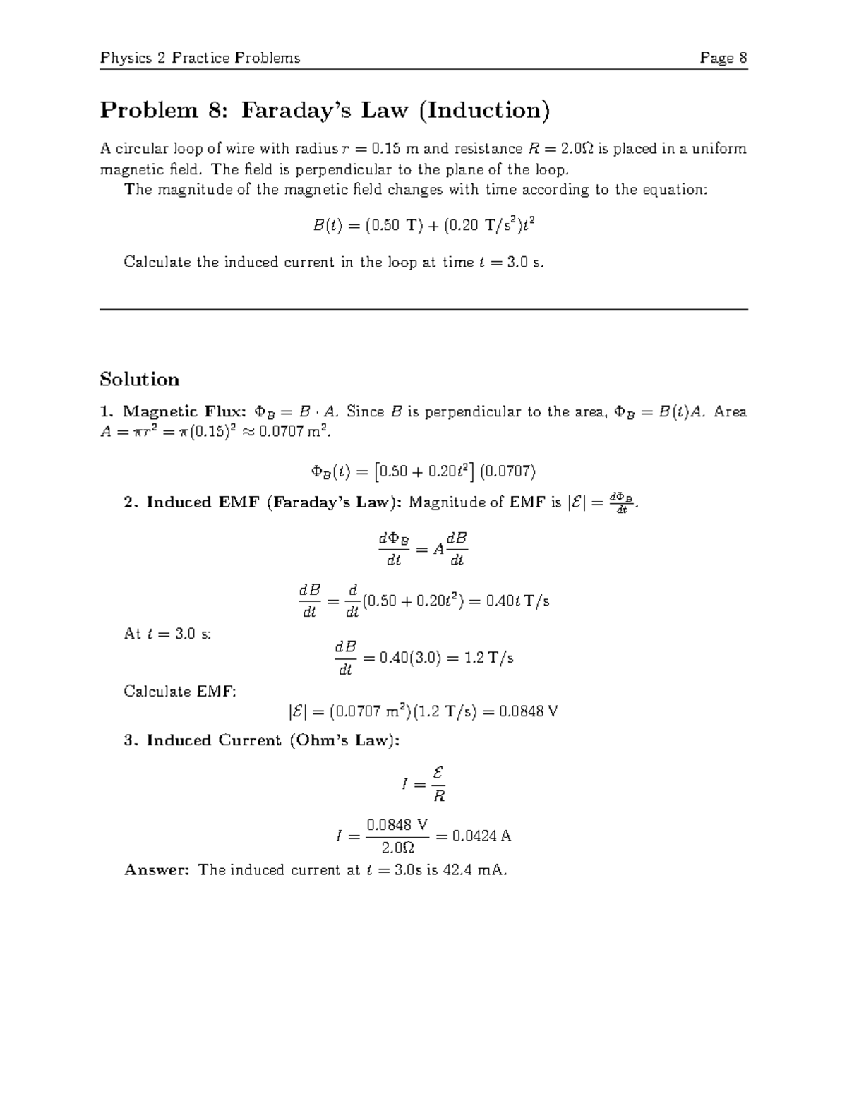 Physics 2 Final Exam Practice Problems: Induced Current Calculation ...