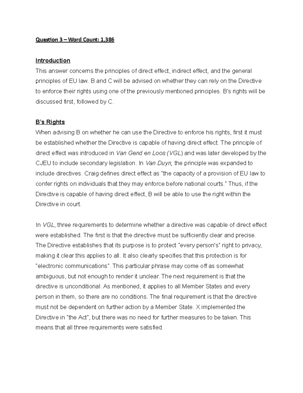 EU Law: Direct and Indirect Effect Principles - Problem Question ...