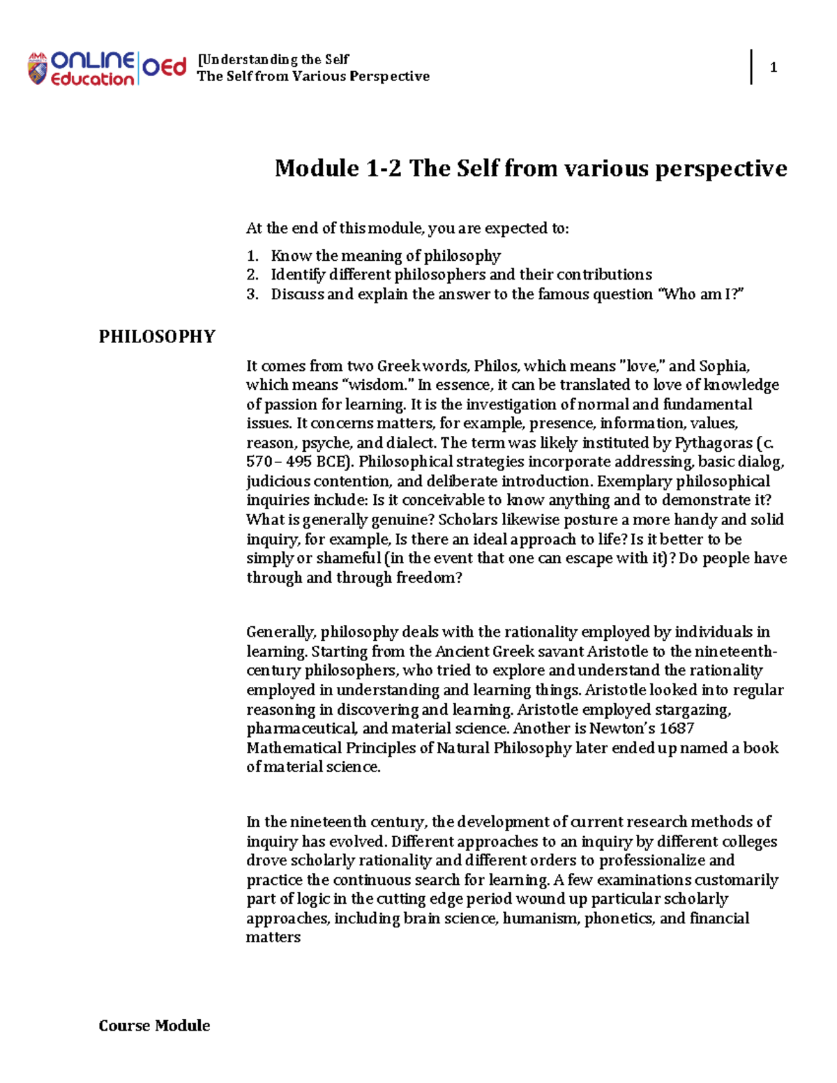 Module 1-2 The Self from various perspective - [Understanding the Self ...