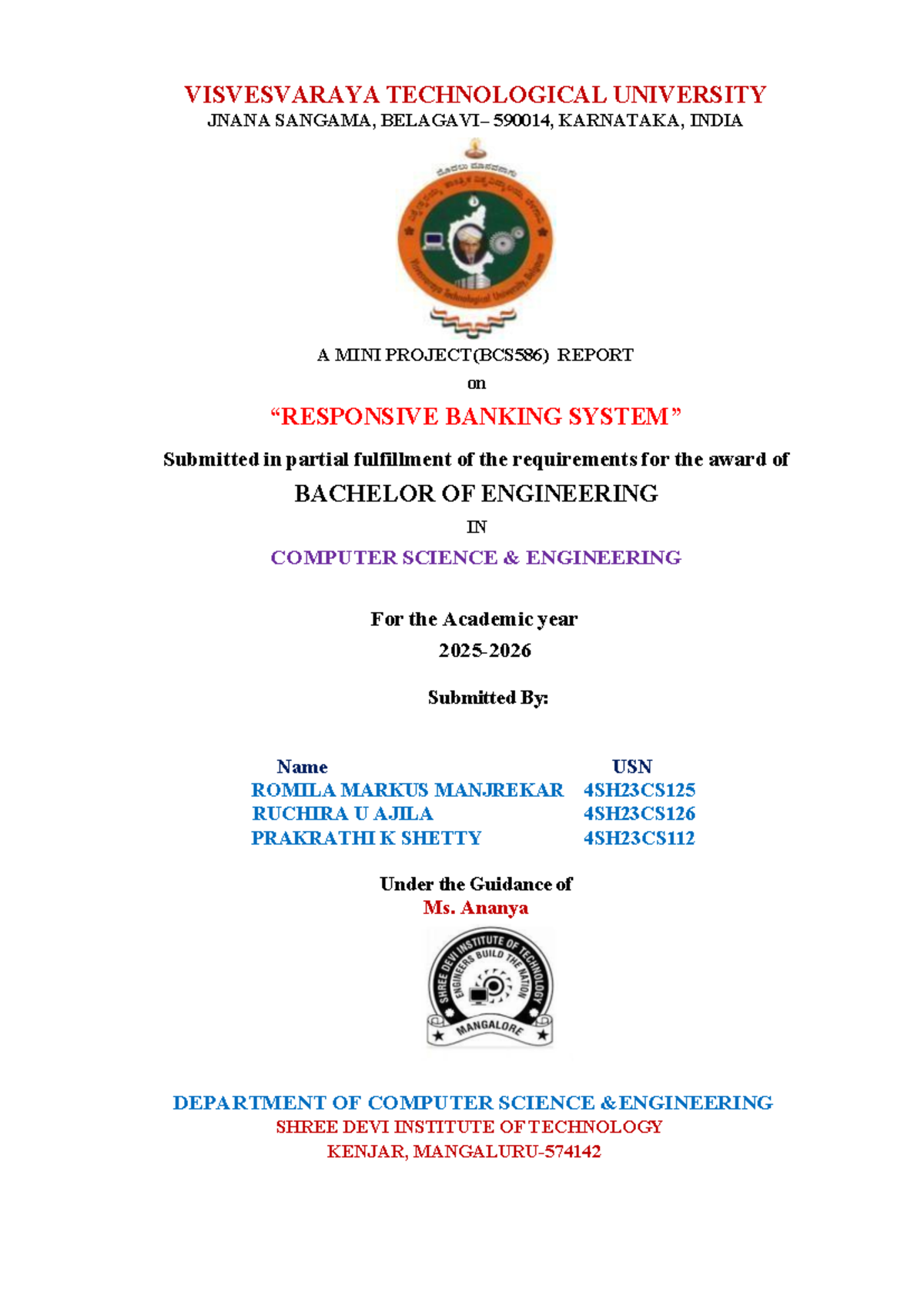 Mini Project Report on Responsive Banking System (BCS586) - Studocu