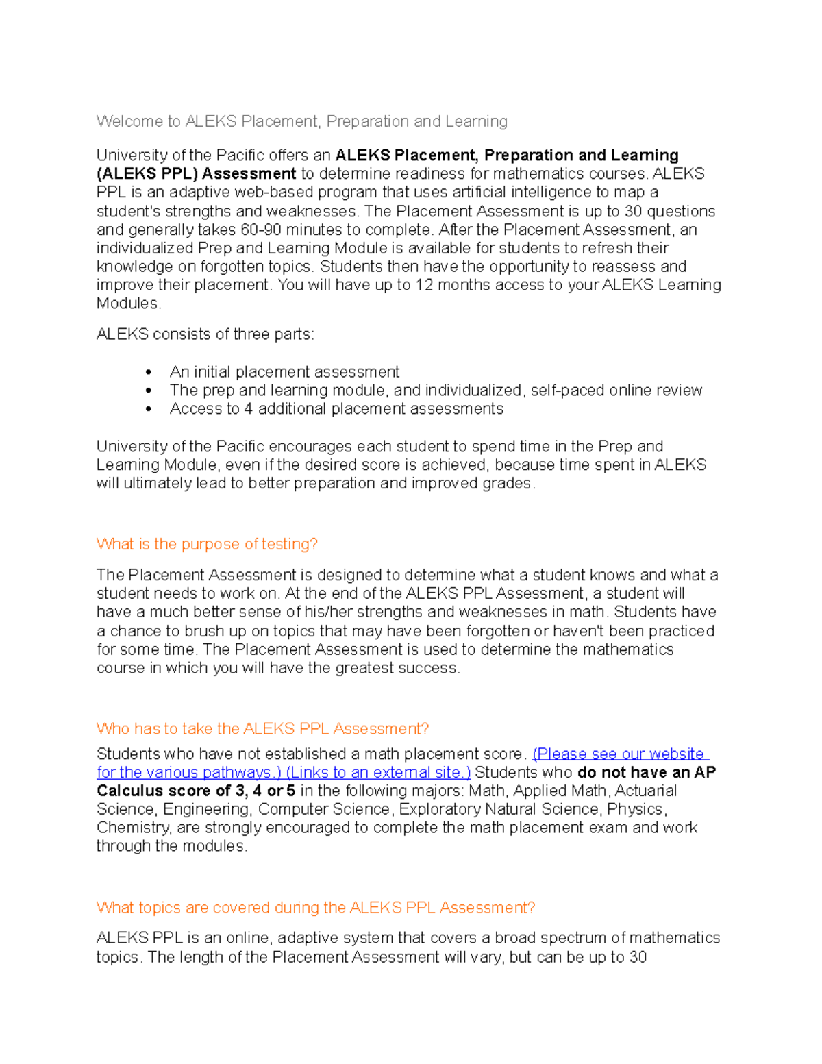 Welcome to Aleks Placement - Welcome to ALEKS Placement, Preparation ...