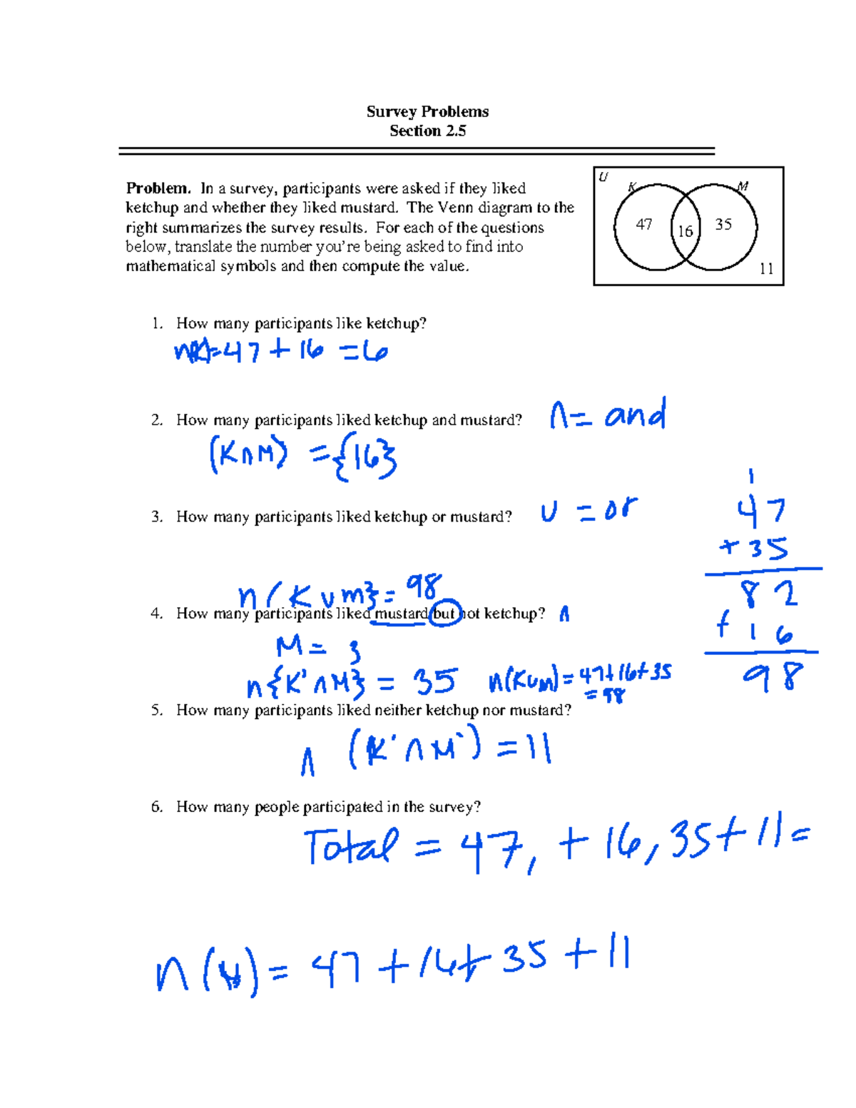 2.5 - Survey Problems - N/A - Survey Problems Section 2. 5 Problem. In ...