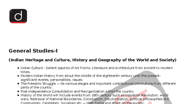 GS Paper 1 - Indian Heritage, Culture, and World History Overview - Studocu