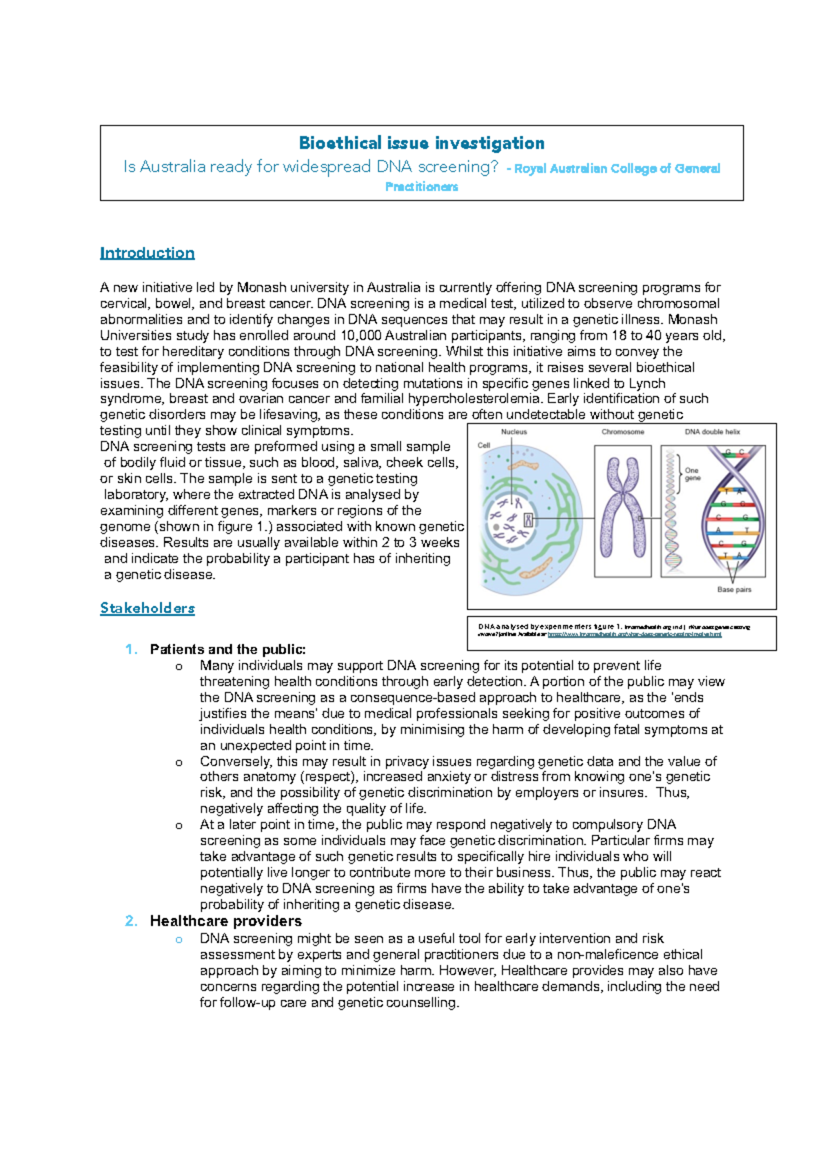Bioethical Investigation of DNA Screening: Implications & Stakeholder ...