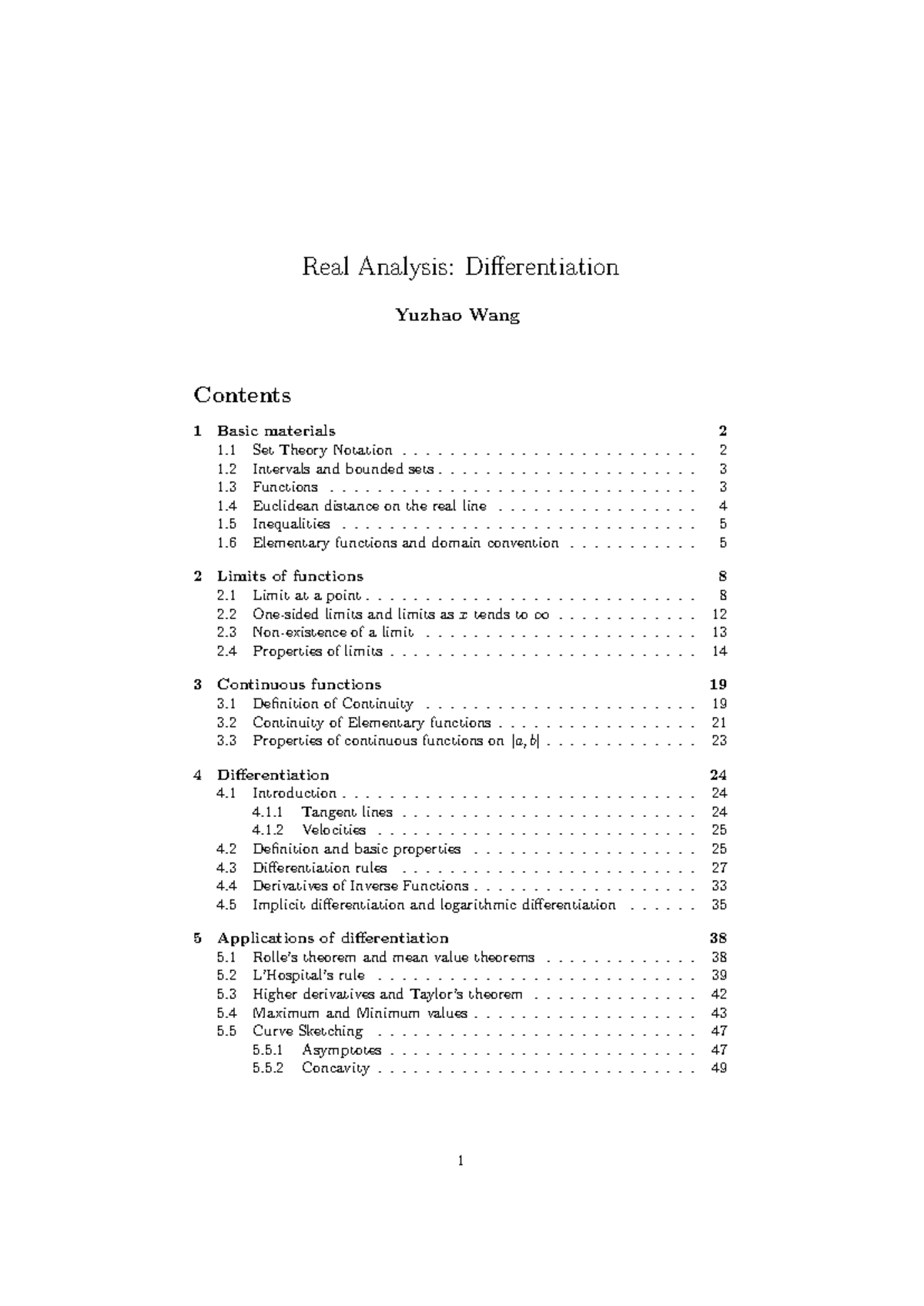 Real Analysis (MATH 301): Differentiation Lecture Notes 2024 - Studocu
