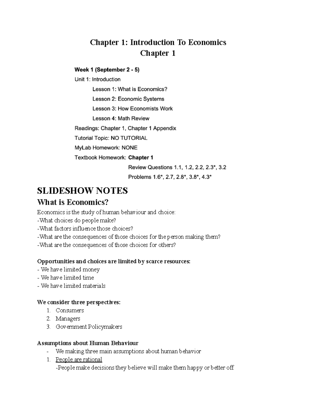 Unit 1: Intro to Economics - Key Concepts and Models - Studocu