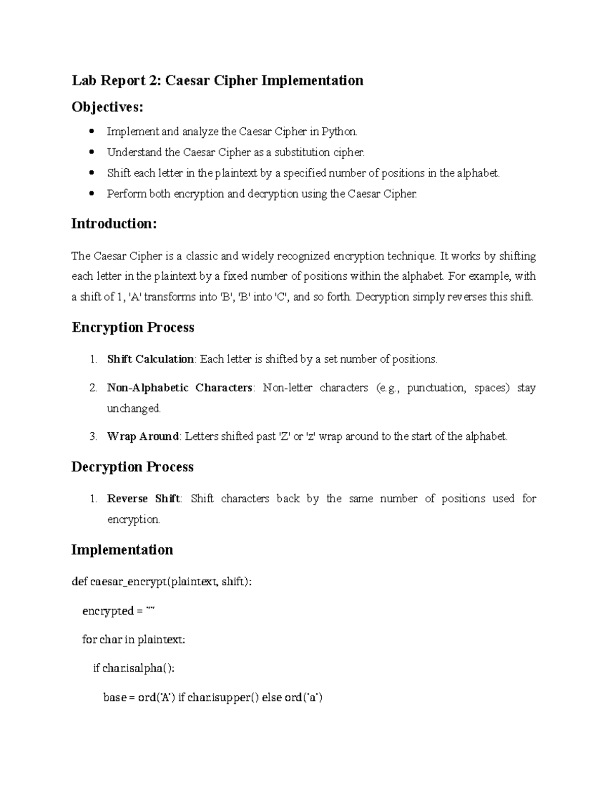 Lab Report 2: Caesar Cipher Implementation and Analysis - Studocu