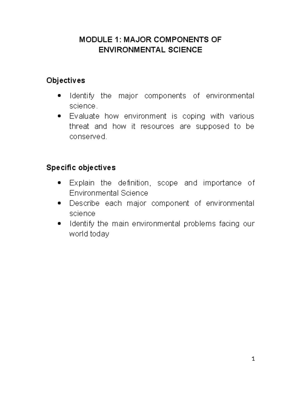 MODULE 1: KEY ELEMENTS OF ENVIRONMENTAL SCIENCE - Studocu