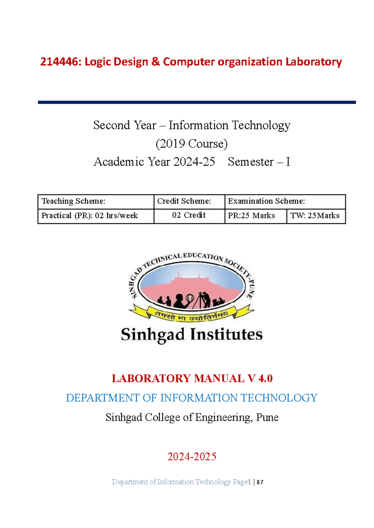 LDCO Lab Manual Format 23-24 - 214446: Logic Design & Computer ...