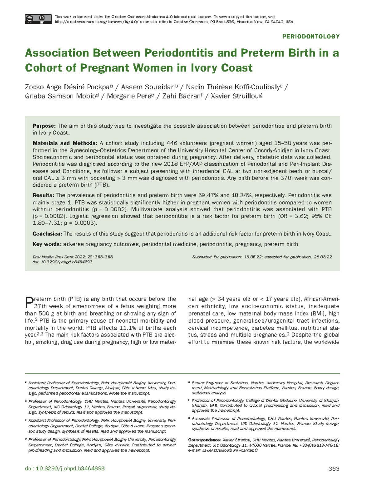 CO1 - Association of Periodontitis with Preterm Birth in Pregnant Women ...