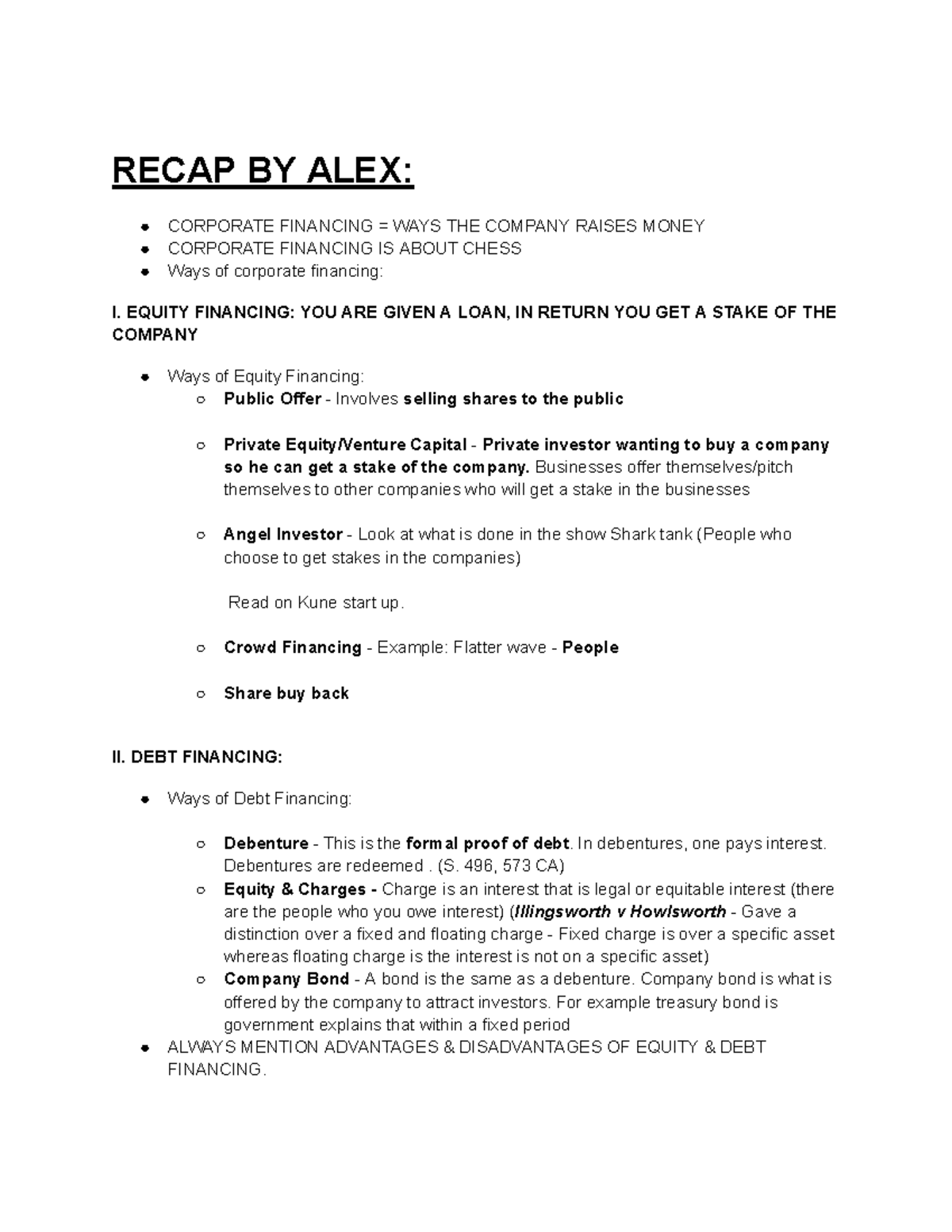 Recap: Corporate Financing Methods by Alex - Equity & Debt Insights ...