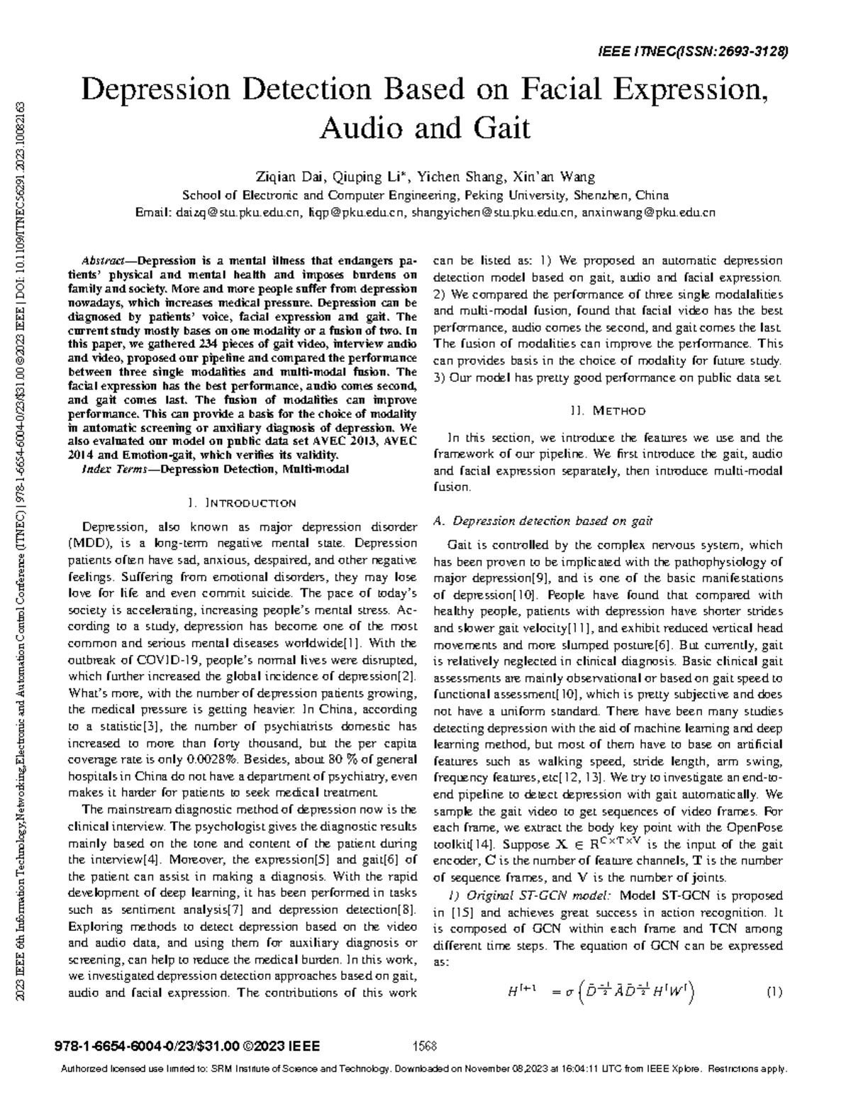 Depression Detection: A Multimodal Approach Using Facial, Audio, and ...