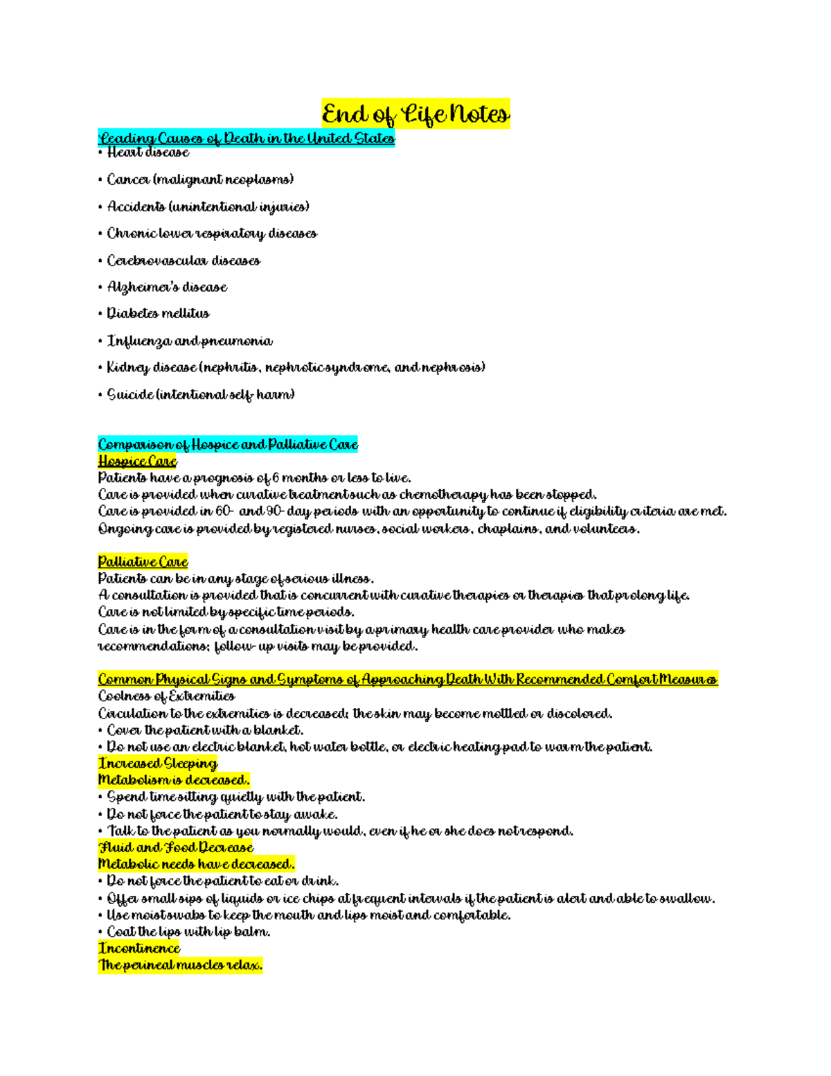 End of Life Notes - End of Life Notes Leading Causes of Death in the ...
