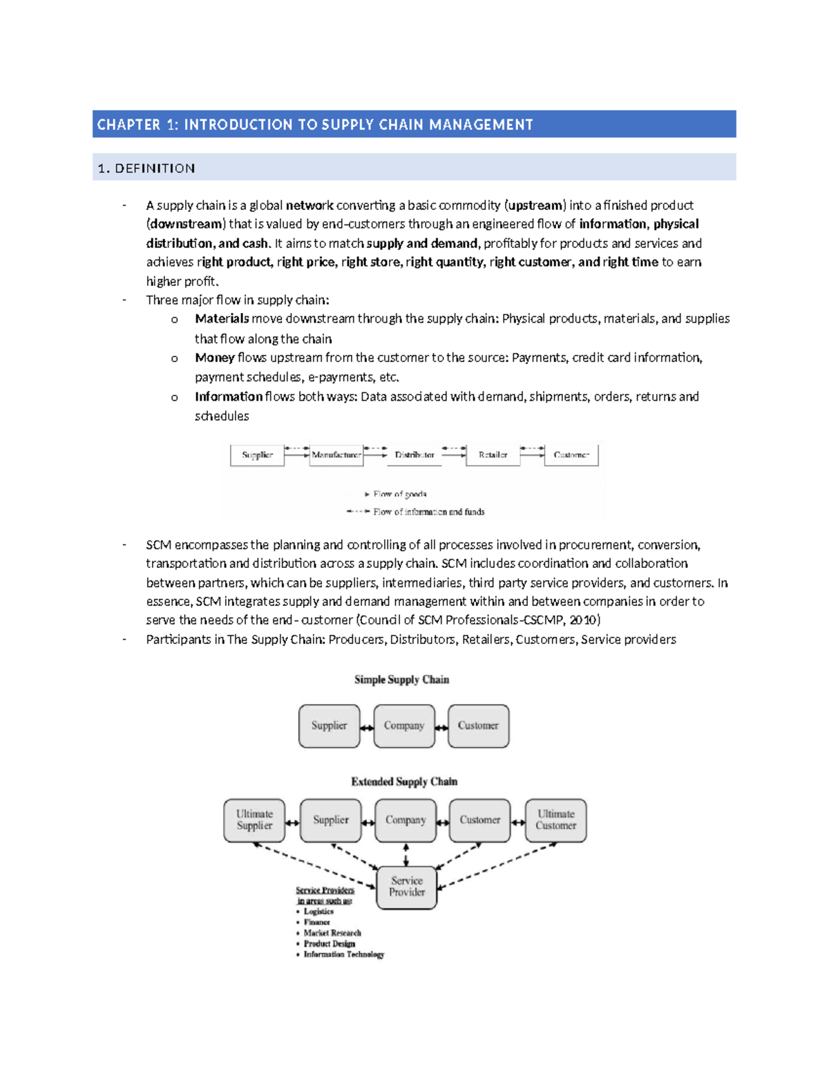 CHAPTER 1: INTRODUCTION TO SUPPLY CHAIN MANAGEMENT - KEY CONCEPTS AND ...