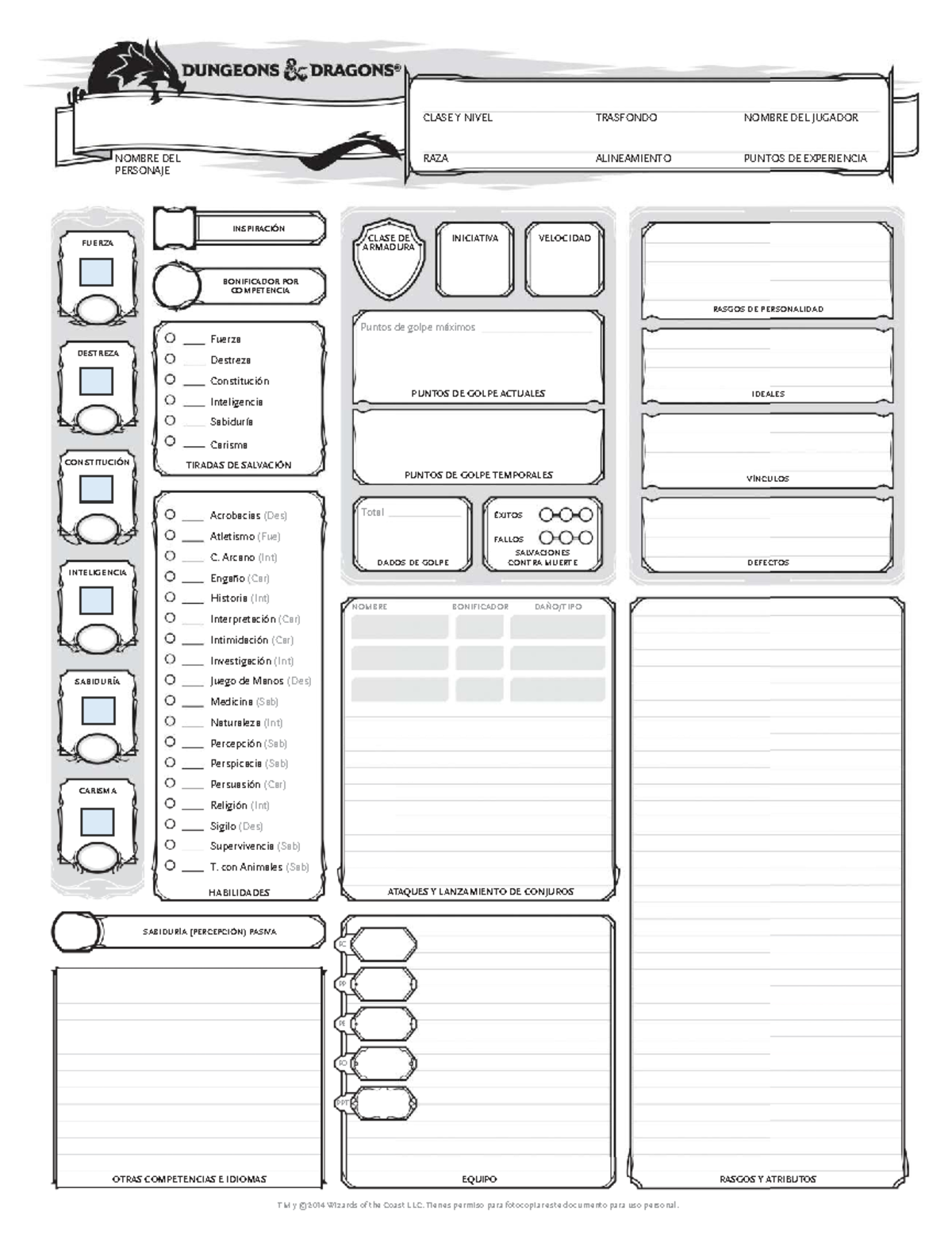 Ficha de Personaje Editable - D&D 5E - Studocu