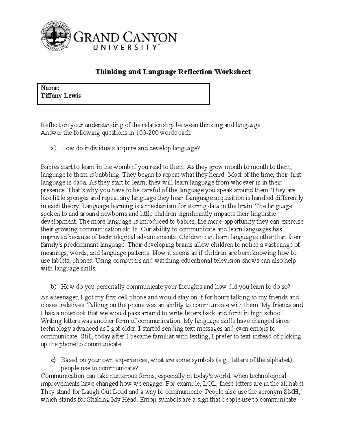 PHI105.T5 Thinkingand Language Reflection Worksheet 1-6-14 - Thinking ...