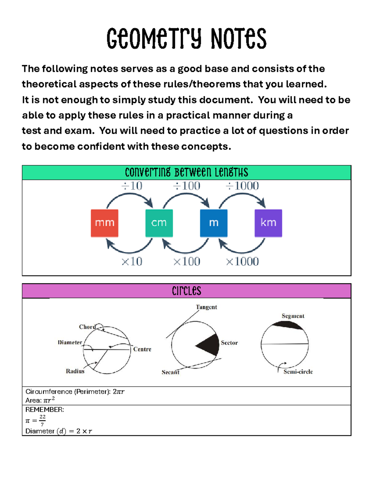 Geometry Notes: Key Concepts and Formulas for Success - Studocu