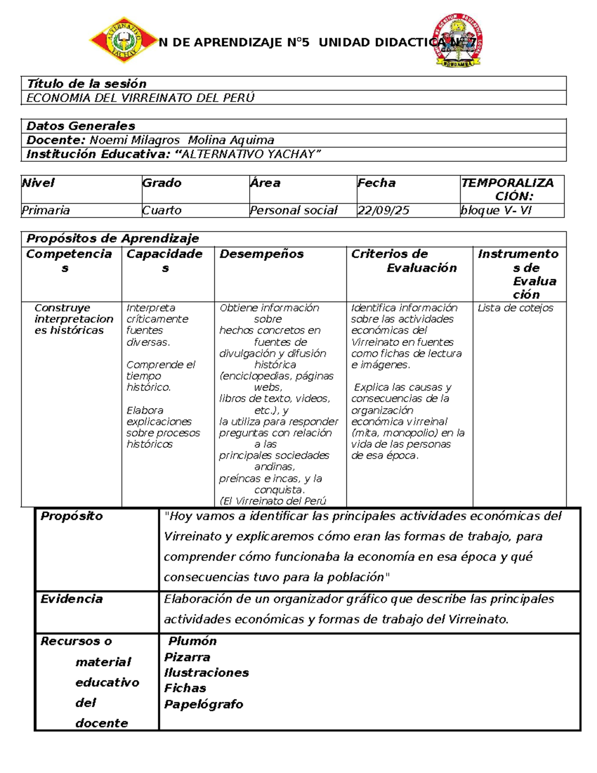 SESION DE APRENDIZAJE: ECONOMIA DEL VIRREINATO DEL PERÚ - UNIDAD 7 - Document Preview