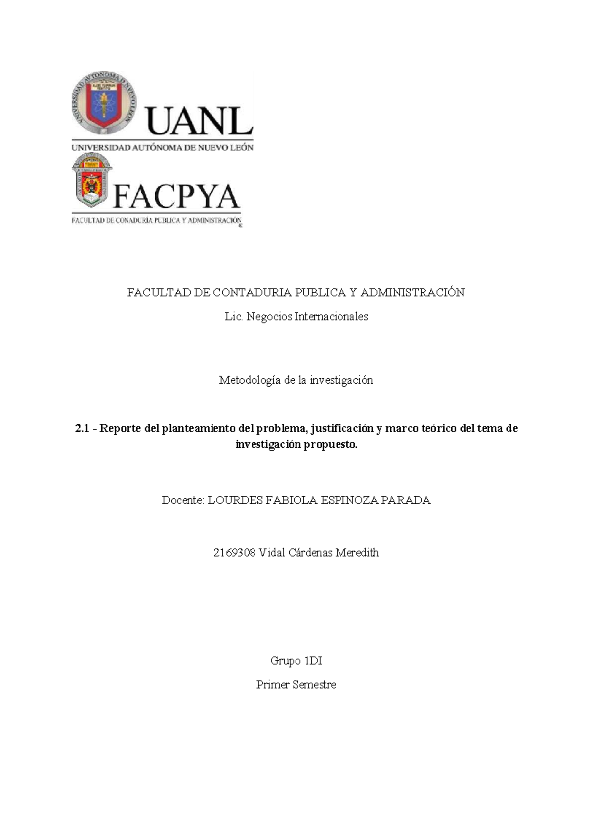 FACULTAD DE CONTADURIA Y ADMINISTRACIÓN Metodología de la Investigación ...