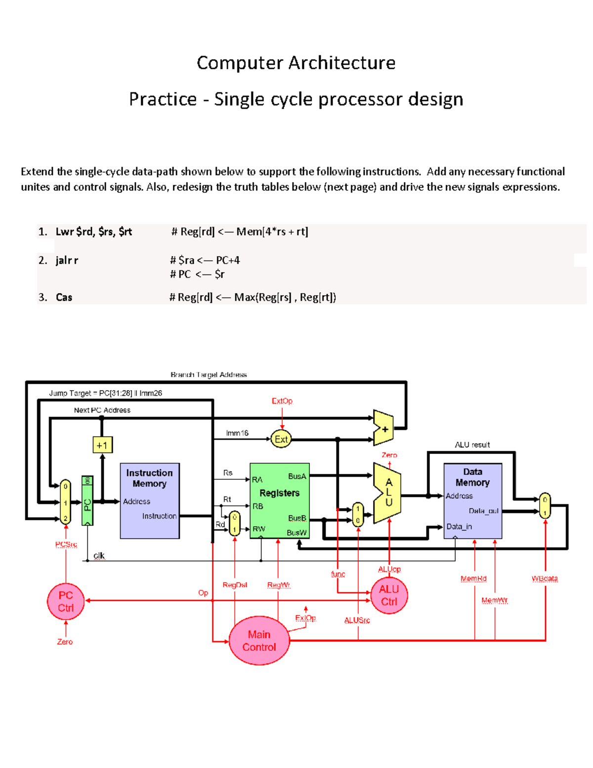 Problem+Set+3+Single+Cycle+Processor+Design - Computer architecture ...