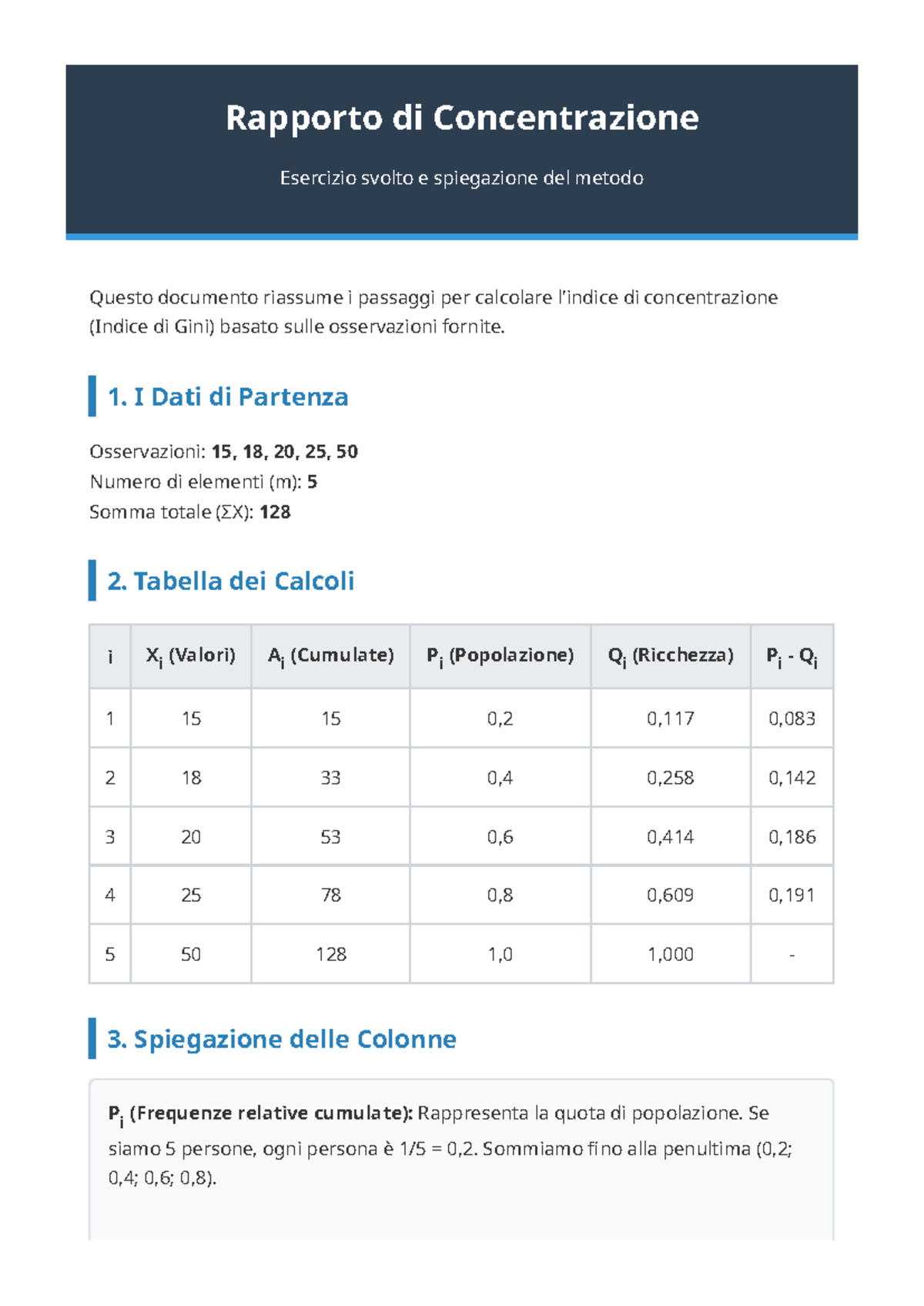 Rapporto di Concentrazione: Indice di Gini e Metodo di Calcolo - Studocu