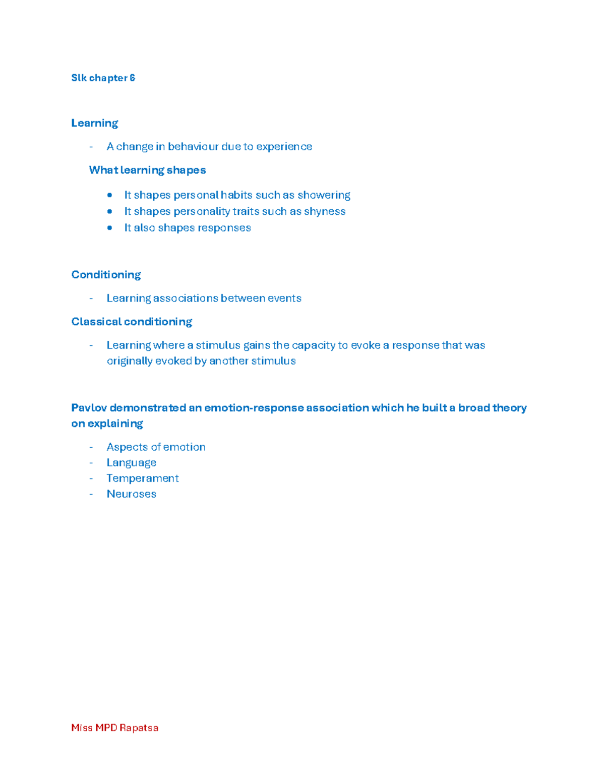 SLK 101 Chapter 6 Test Prep: Learning and Behavior Modification - Studocu