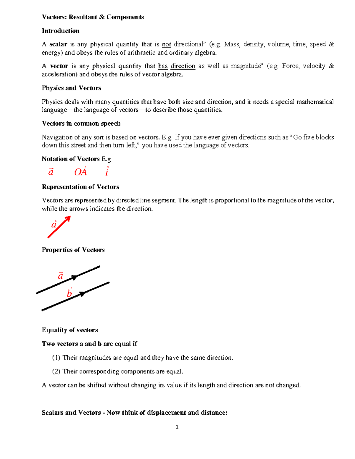 Vectors: Resultants and Components Overview for Physics 101 - Studocu