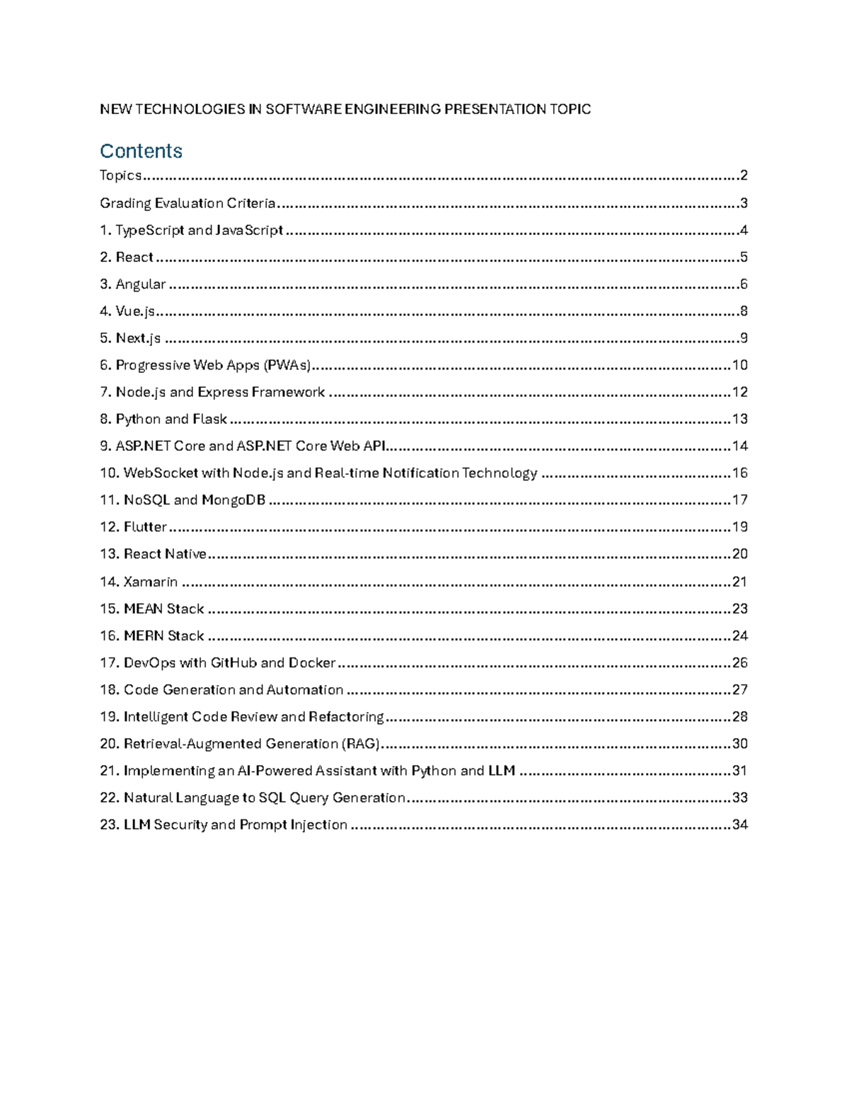 Midterm Assignment Topics - NEW TECHNOLOGIES IN SOFTWARE ENGINEERING ...