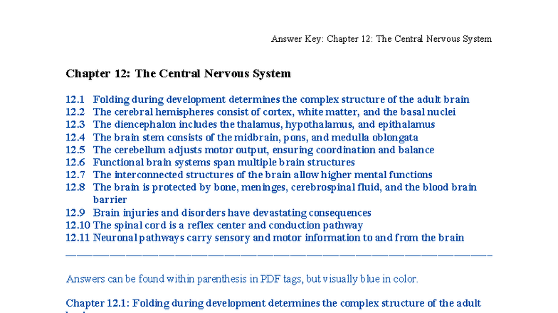 Answer Key: CNS Chapter 12 Overview and Key Concepts - Studocu