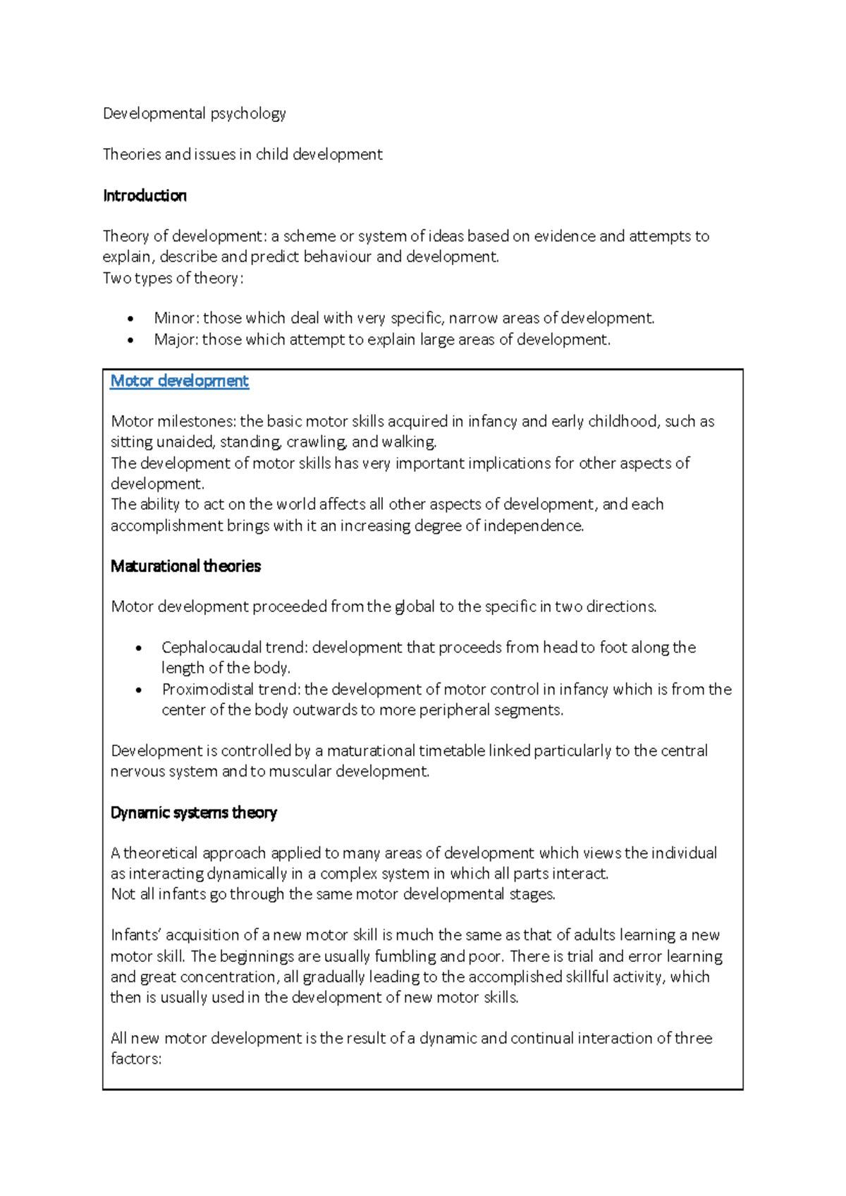PSY 305: Developmental Psychology Lecture Notes and Theories - Studocu