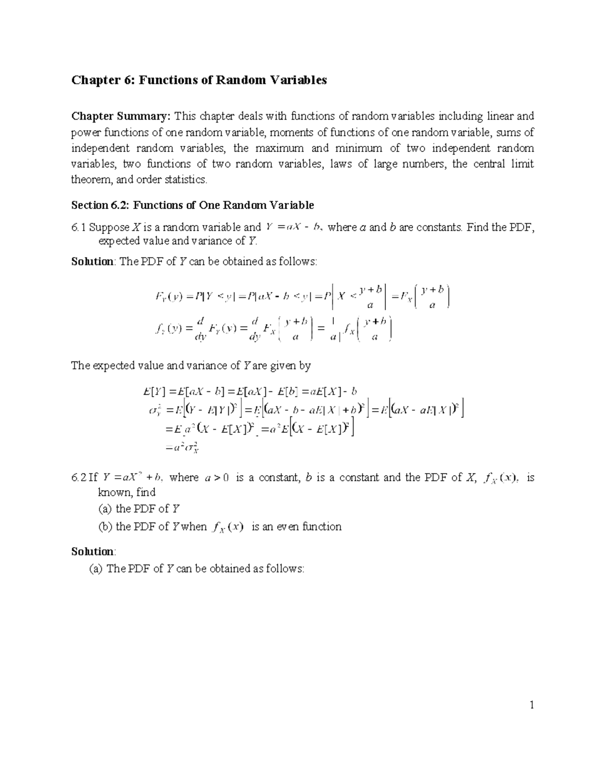 Chapter 6 - 확률과정 - Chapter 6: Functions of Random Variables Chapter ...