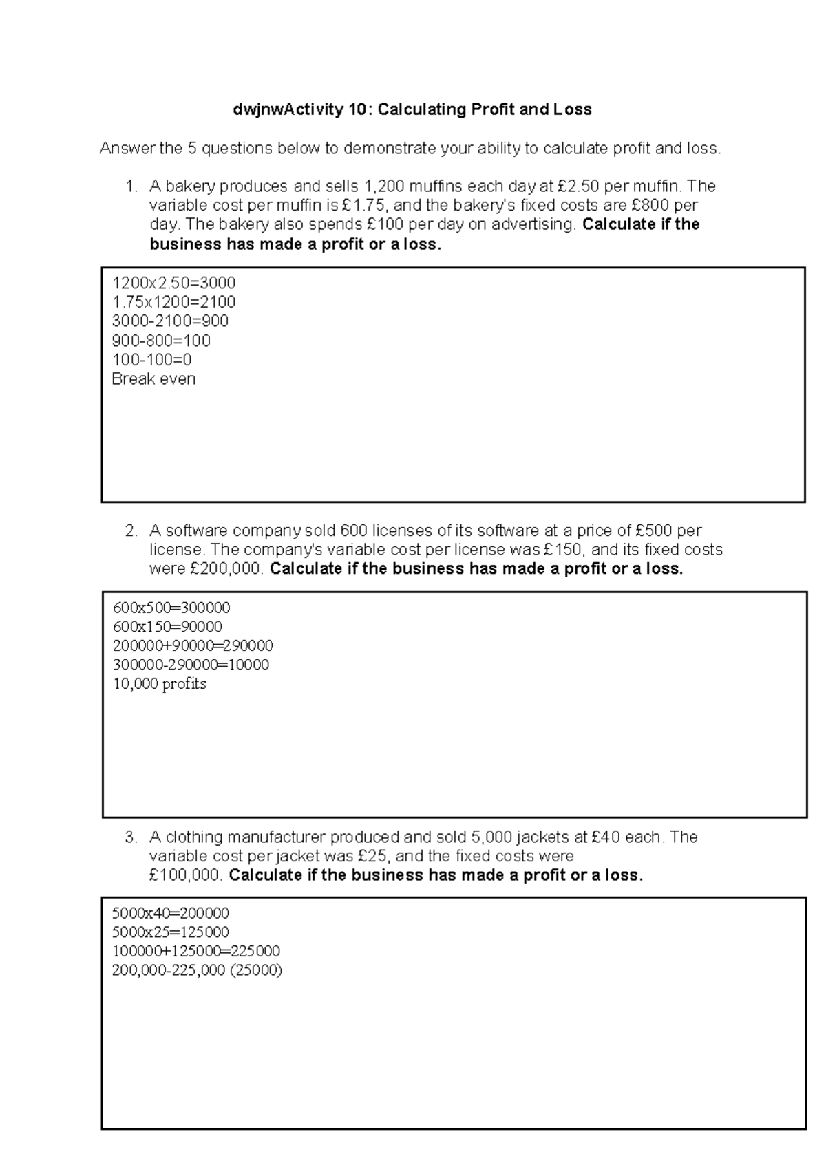 Homework lesson 7 - dwjnwActivity 10: Calculating Profit and Loss ...