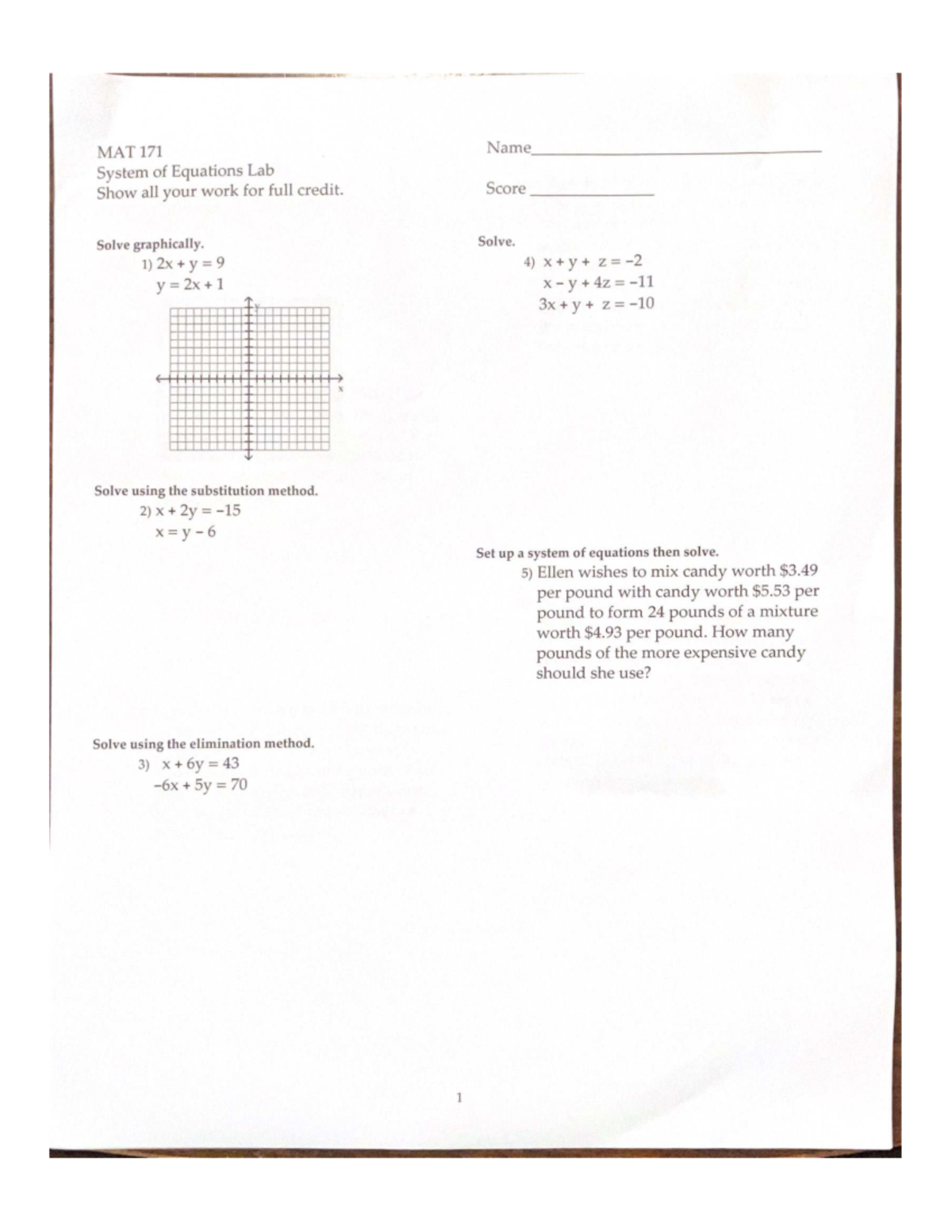 MAT 171 - System of Equations Lab Solutions and Methods - Studocu