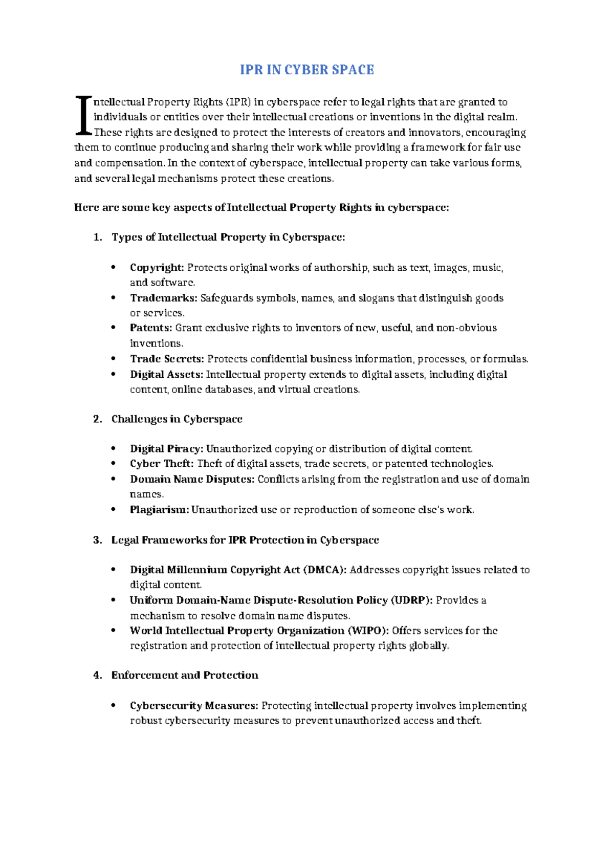 Module 4 IPR IN Cyber Space - I IPR IN CYBER SPACE ntellectual Property ...