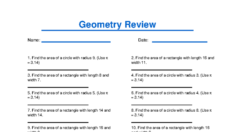 Geometry Review 8 - Geometry Review Name: Date: Page 1 of 2 Find the ...