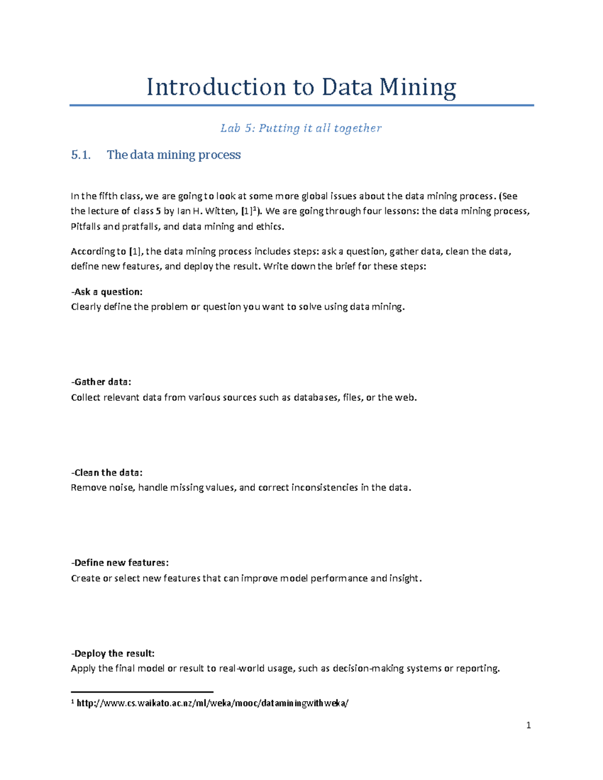 Data Mining Lab 5: Integrating the Data Mining Process - Studocu