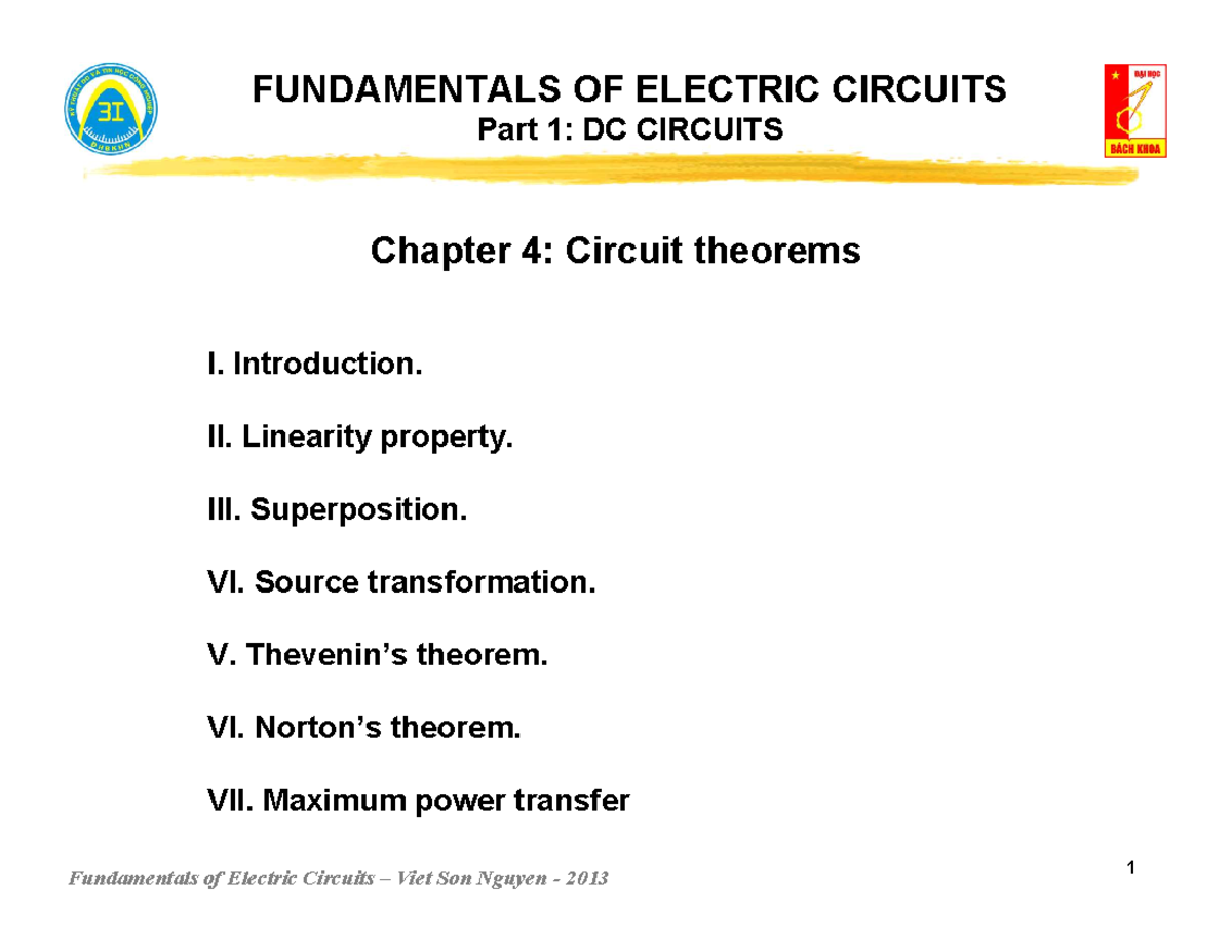 EE3706 - Chapter 4 - Circuit theorems - Linear Circuit 1,2 - HUST - Studocu