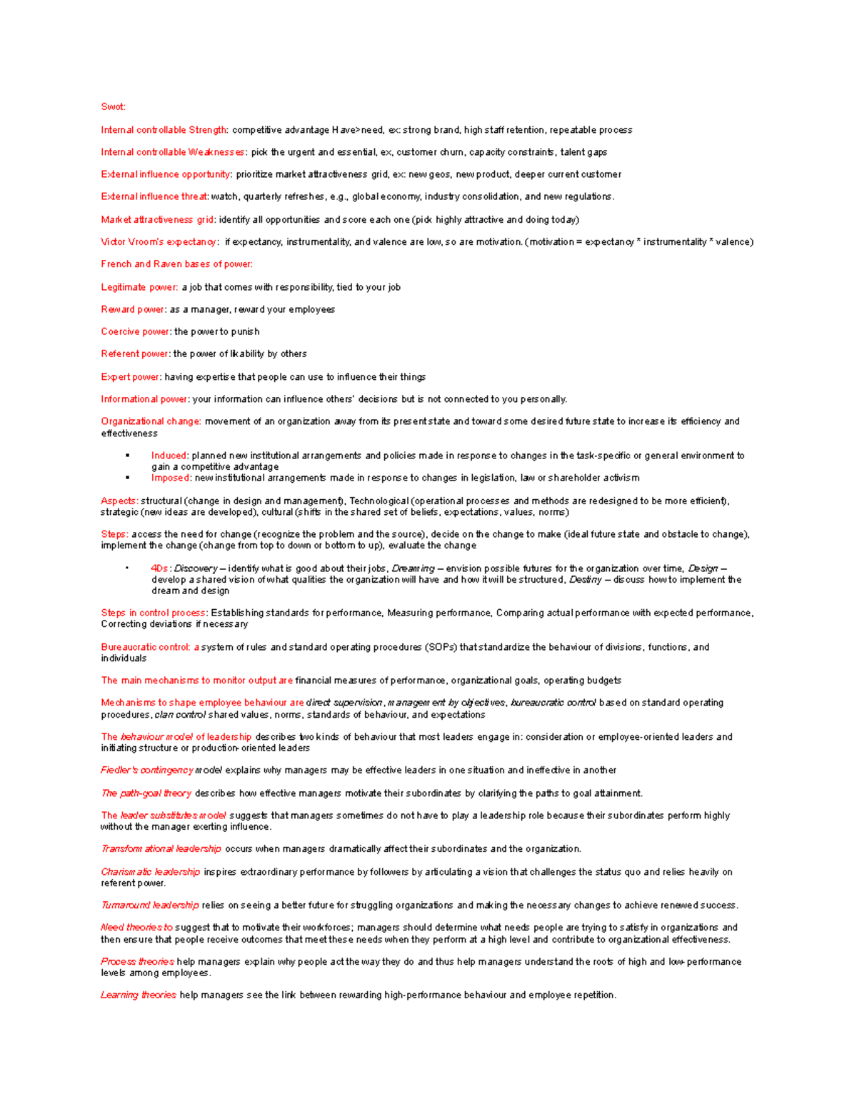 Final exam review for strategic management: swot, leadership, and ...