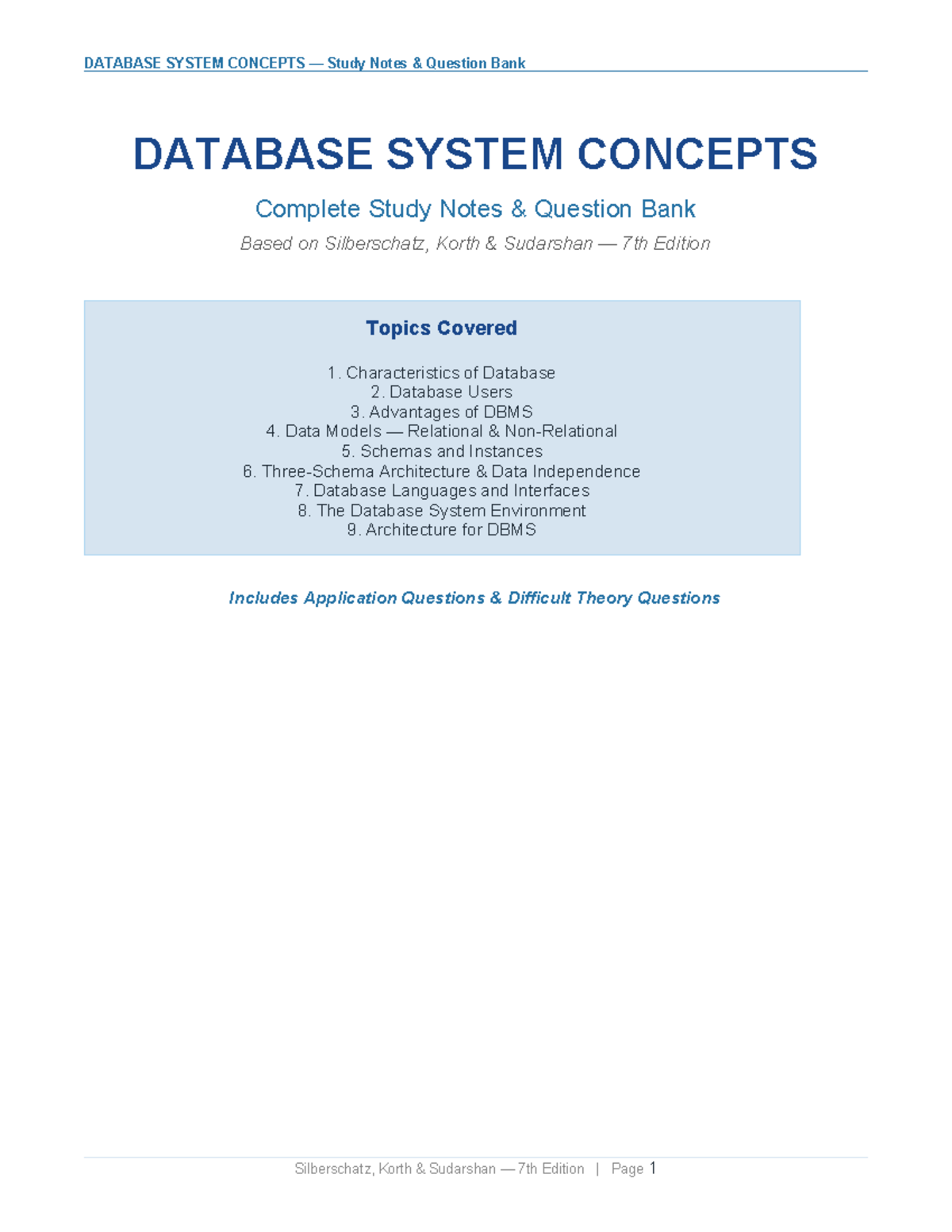 DATABASE SYSTEM CONCEPTS (DBMS) Complete Study Notes & Question Bank ...