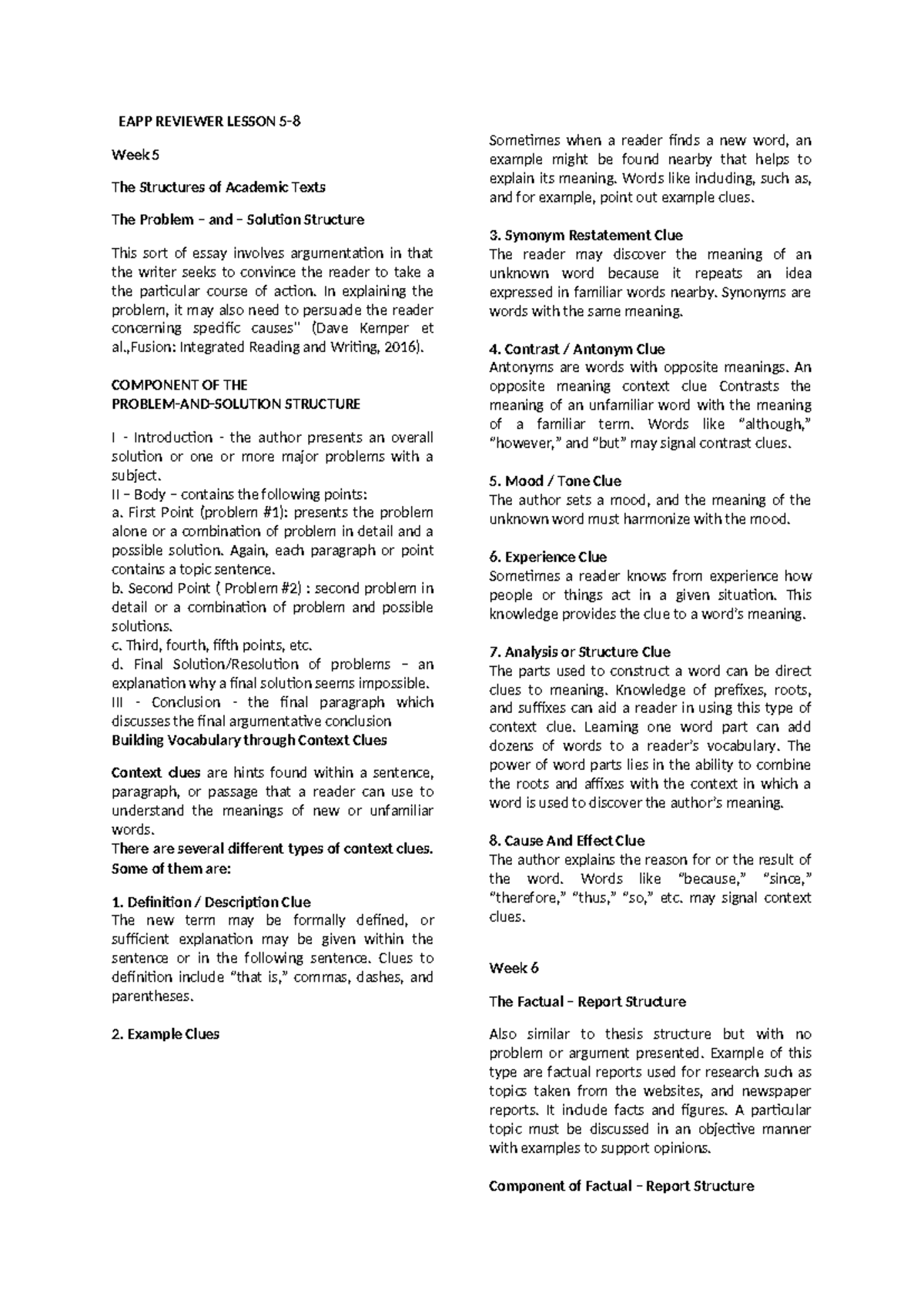 EAPP G12 Lesson 5 Reviewer: Structures of Academic Texts - Studocu