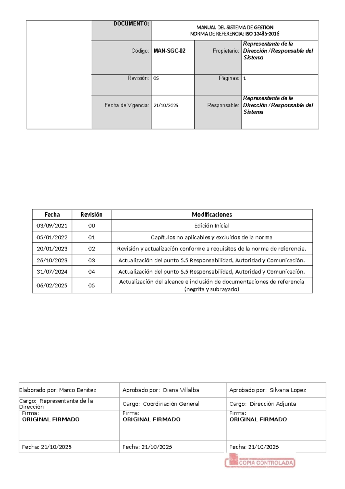 Manual del Sistema de Gestión ISO 13485 - Revisión 05 - Studocu